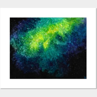 Green Watercolor Nebula Posters and Art